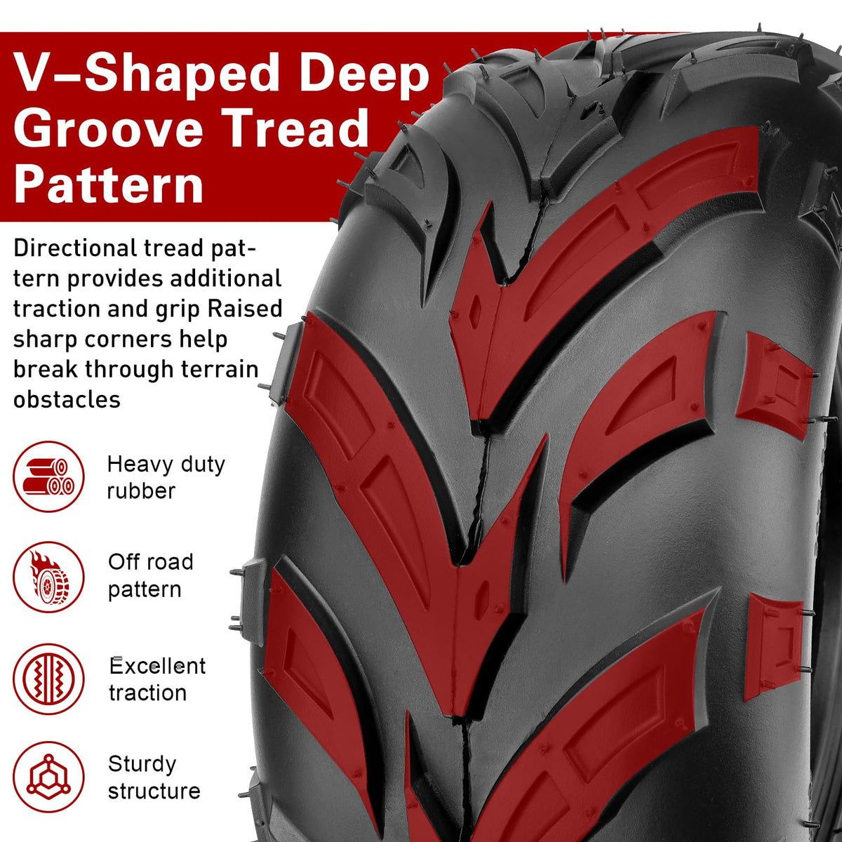 WNOOENG tread close-up detail showing V-shaped lugs for improved grip