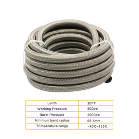 WnSEu close-up of stainless steel braid texture on AN6 hose, abrasion resistance benefit