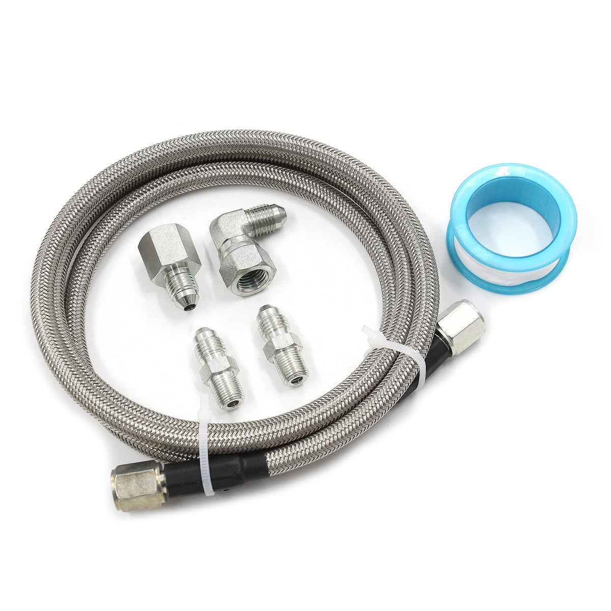 WnSEu stainless steel braid detail protecting hose from heat and abrasion for long life