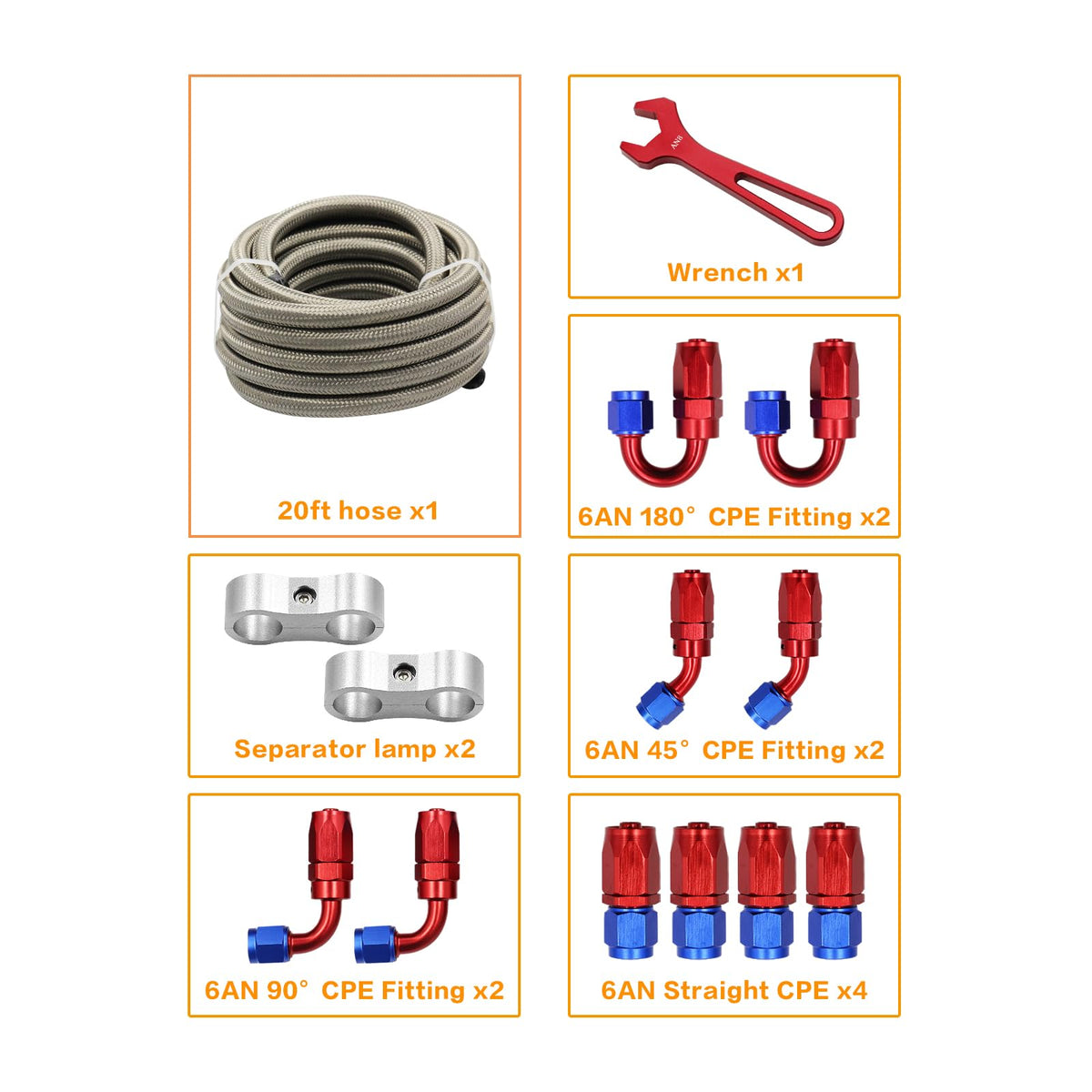 WnSEu included AN8 wrench with clamps close-up illustrating secure assembly and leak prevention benefit