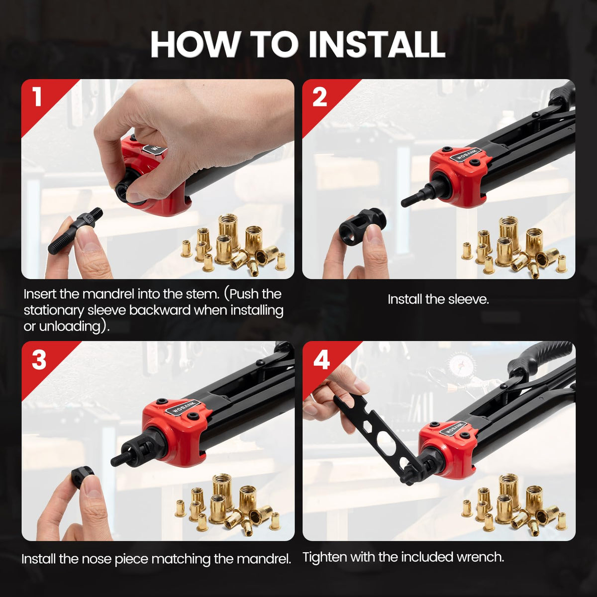 WOBANK tool installing a rivet nut into a metal panel for secure fastening benefit
