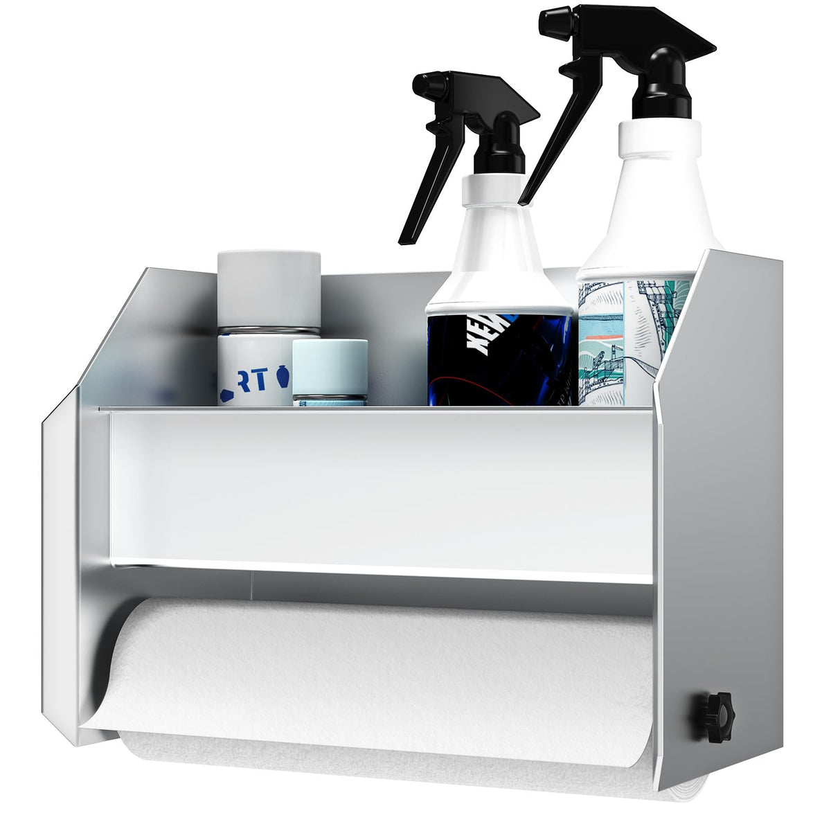 woiron bracket front view showing paper towel holder and shelf benefit: ready access