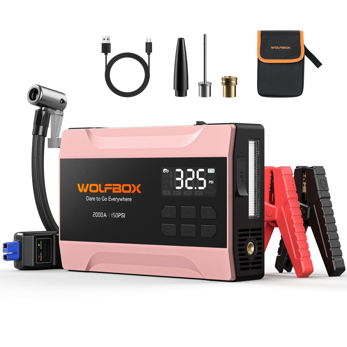WOLFBOX front view rose gold showing controls and compact design for easy storage