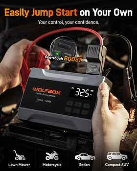 WOLFBOX compressor gauge displaying real-time pressure for accurate inflation