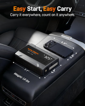 WOLFBOX next to hand showing compact scale and easy storage benefit