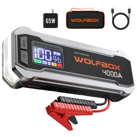 WOLFBOX MV24 front view showing compact booster and ports for dependable roadside power