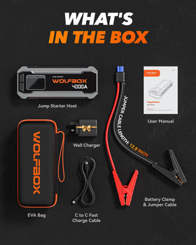 WOLFBOX MV24 jump-starting a car battery demonstrating practical roadside use benefit