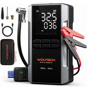 WOLFBOX MV24A front view showing compact jump starter and compressor — reliable roadside power