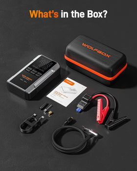 WOLFBOX MV24A on roadside next to car with user operating unit in a realistic emergency setting