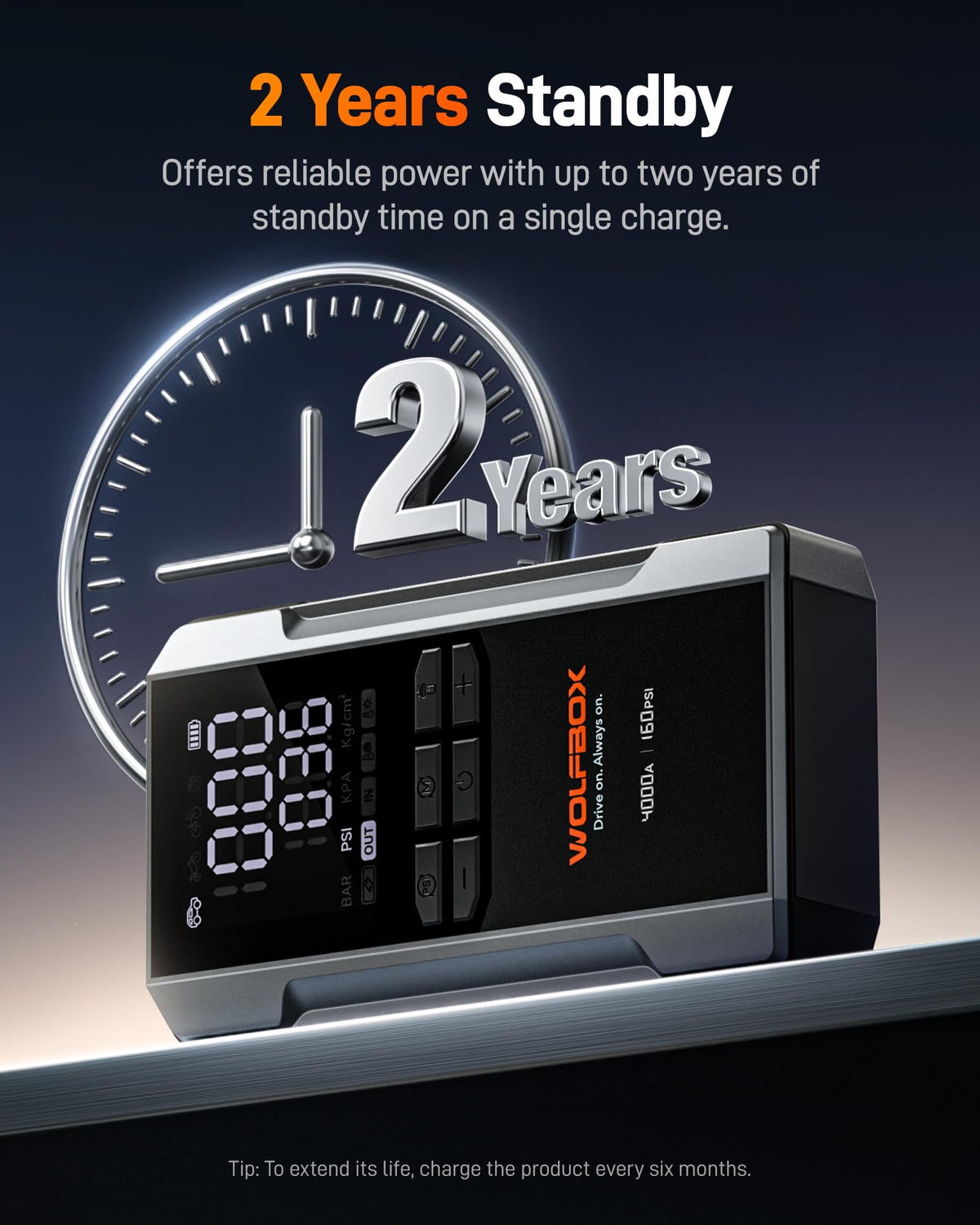 WOLFBOX MV24A held in hand to show size and portability for easy storage and transport