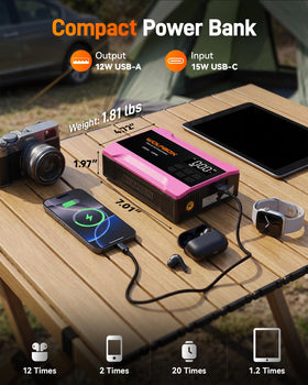 WOLFBOX beside a water bottle showing compact size and portability