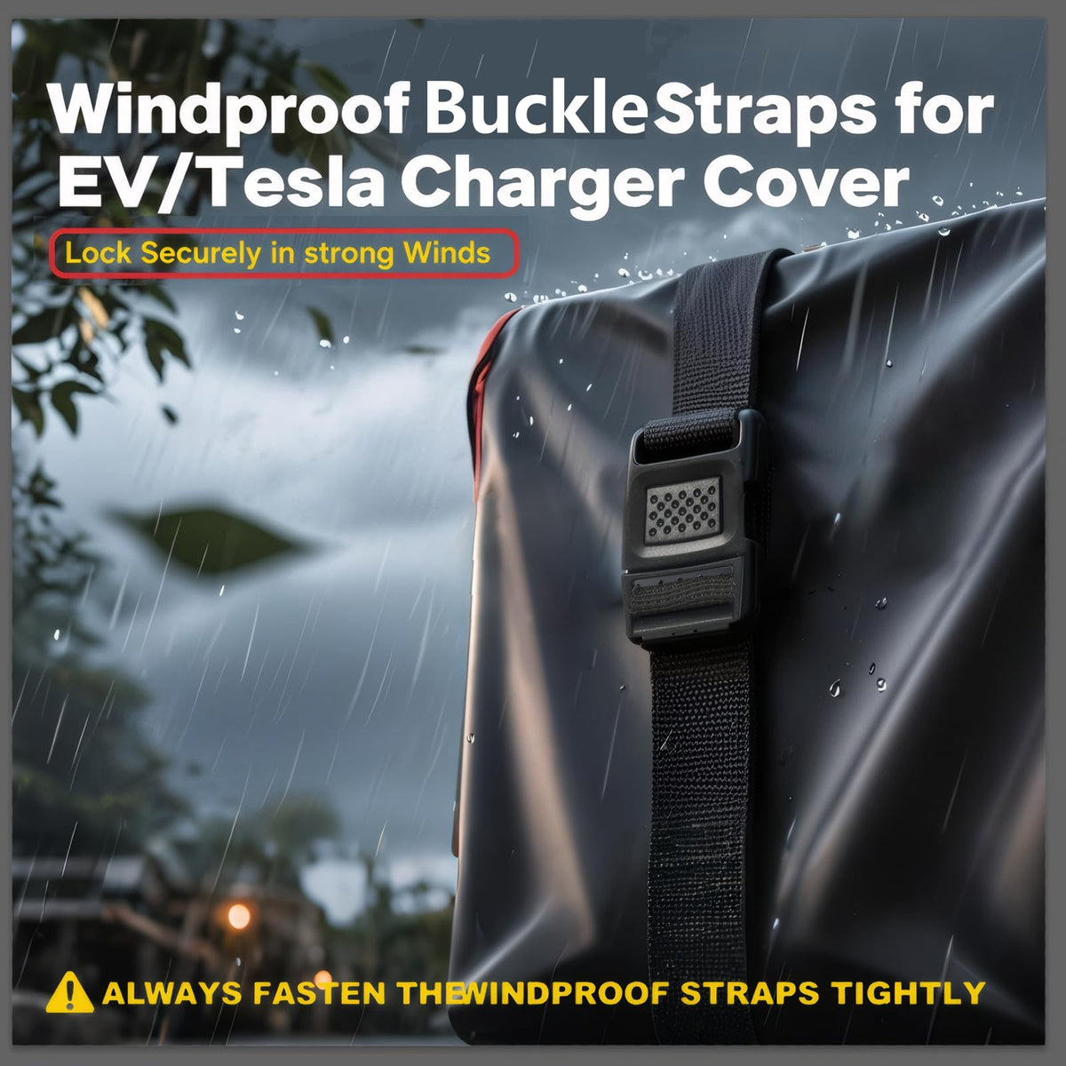 WOLFCAR buckle strap detail fastened tight — windproof anchoring benefit