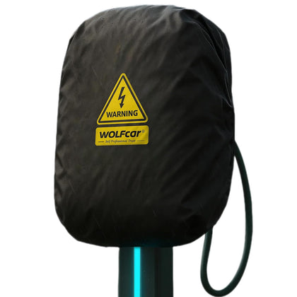 WOLFCAR front view showing fitted cover protecting charger — durable weather defense