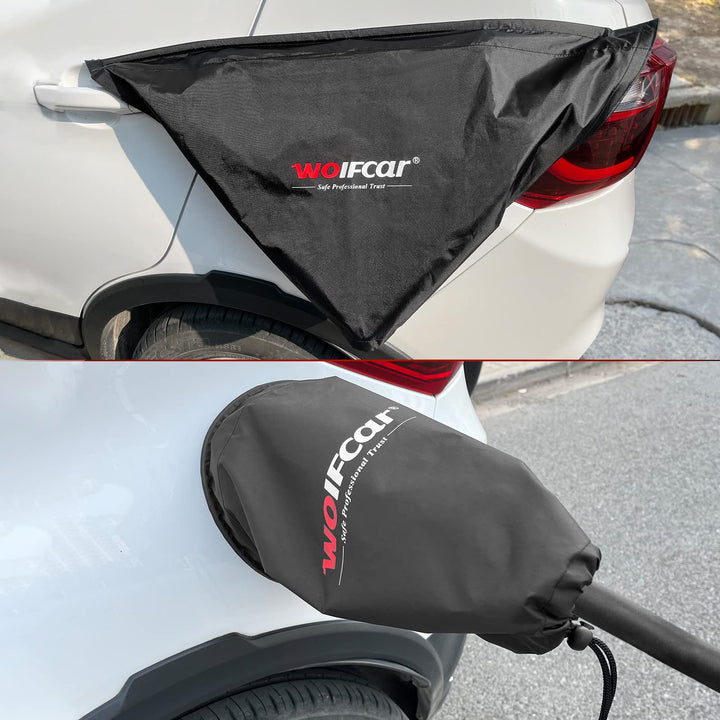 WOIFcar front view of kingsize cover protecting charging port, shows full coverage benefit