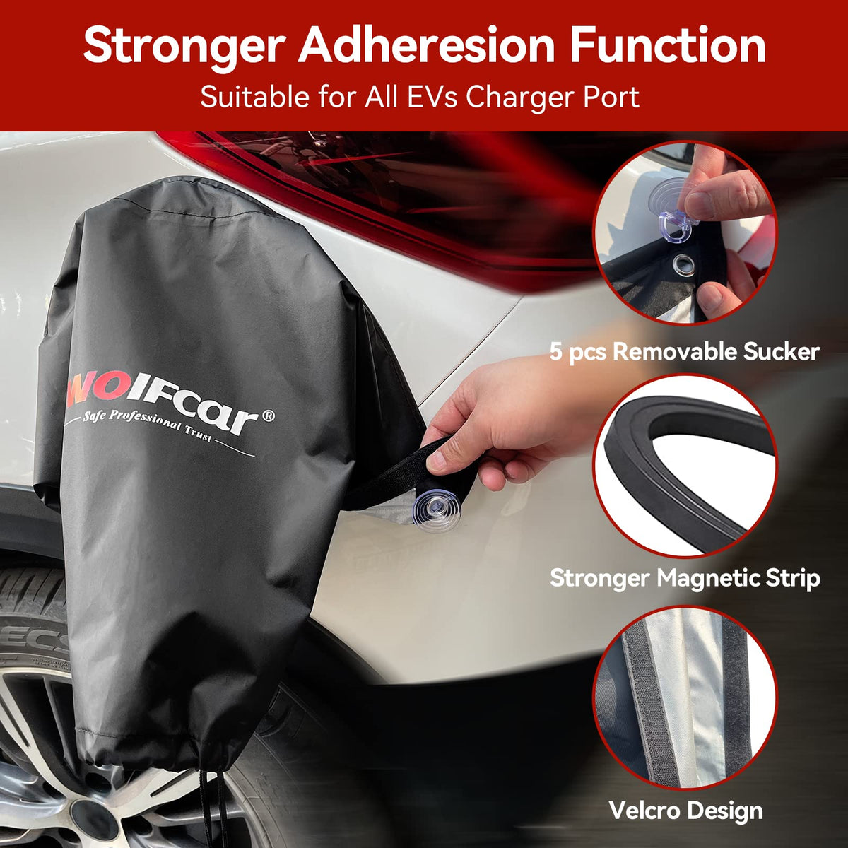 WOIFcar magnetic strip and five suction cups mounted, ensures secure attachment benefit