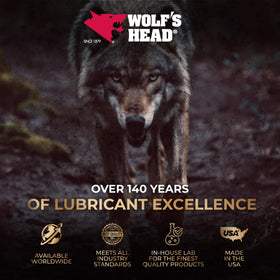 Wolf's Head labelled tube close-up highlighting Made in USA quality and specification benefit
