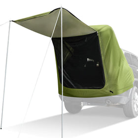 WOLFWILL tailgate tent front view showing entry and awning benefit shelter