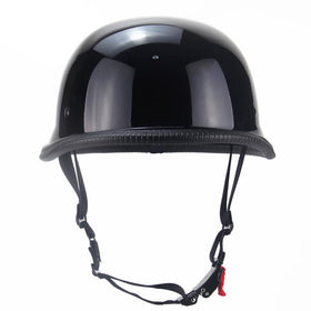 Woljay helmet worn on cruiser motorcycle demonstrating classic look and secure fit