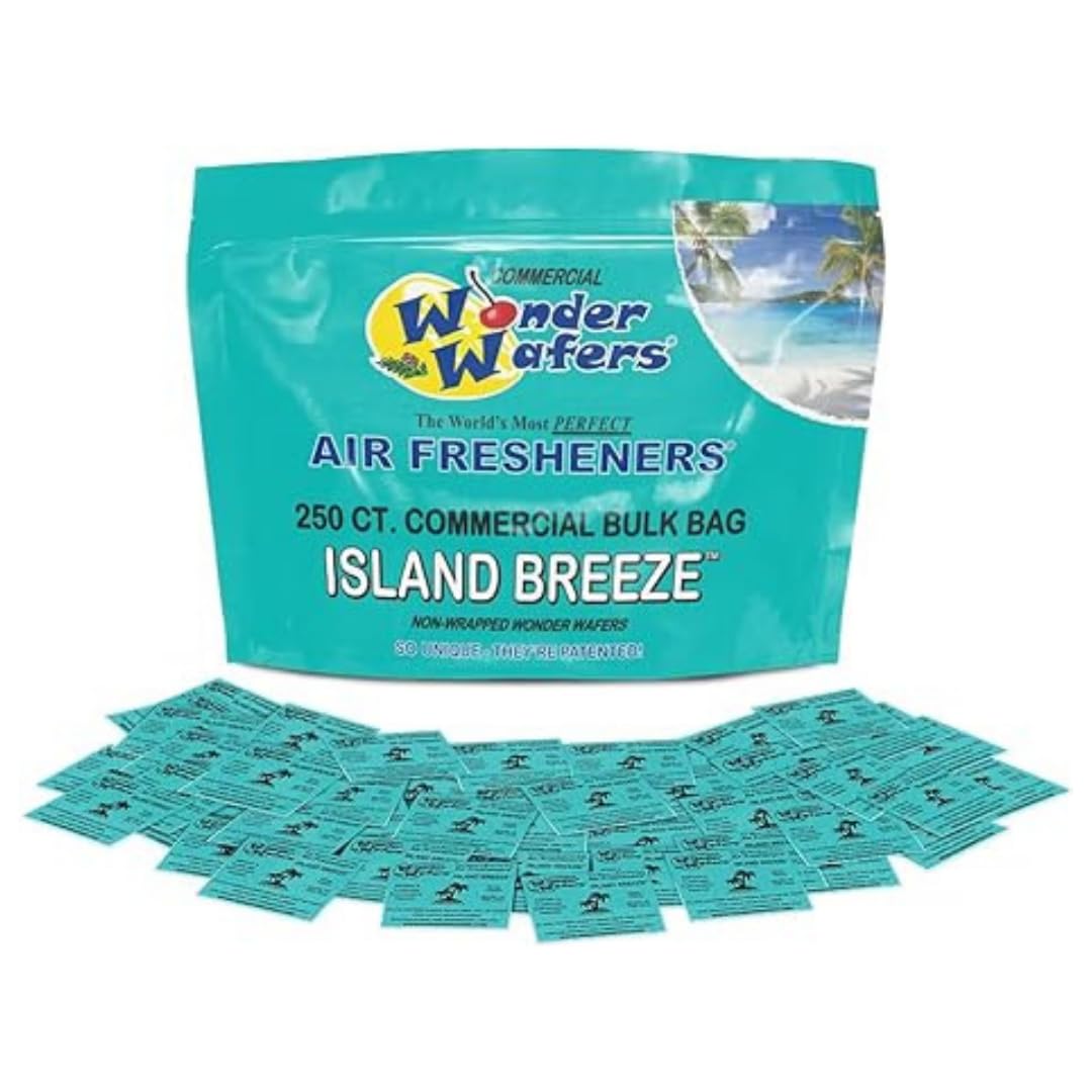 Wonder Wafers front container showing Island Breeze branding and compact storage benefit