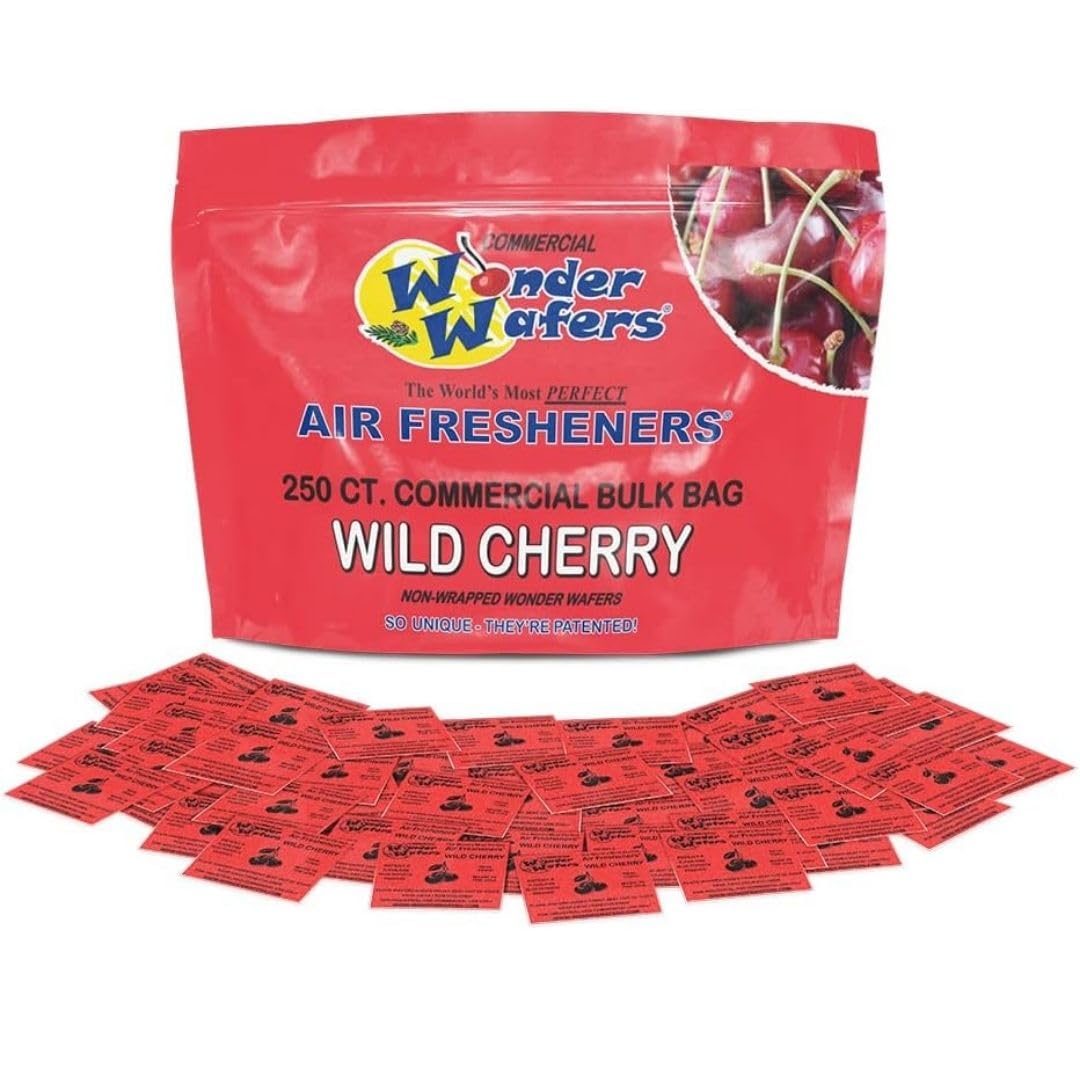 Wonder Wafers front container showing wild cherry scent and clear labeling benefit: easy storage