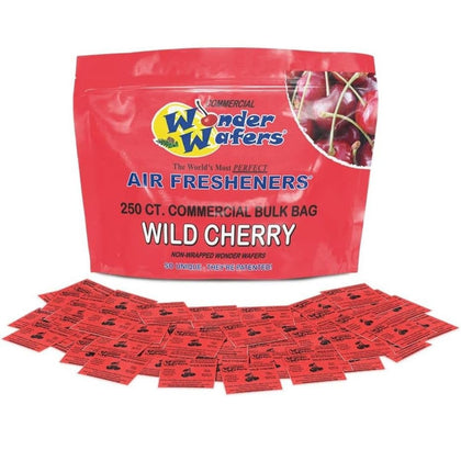 Wonder Wafers front container showing wild cherry scent and clear labeling benefit: easy storage