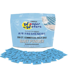Wonder Wafers front packaging showing brand and baby powder scent benefit