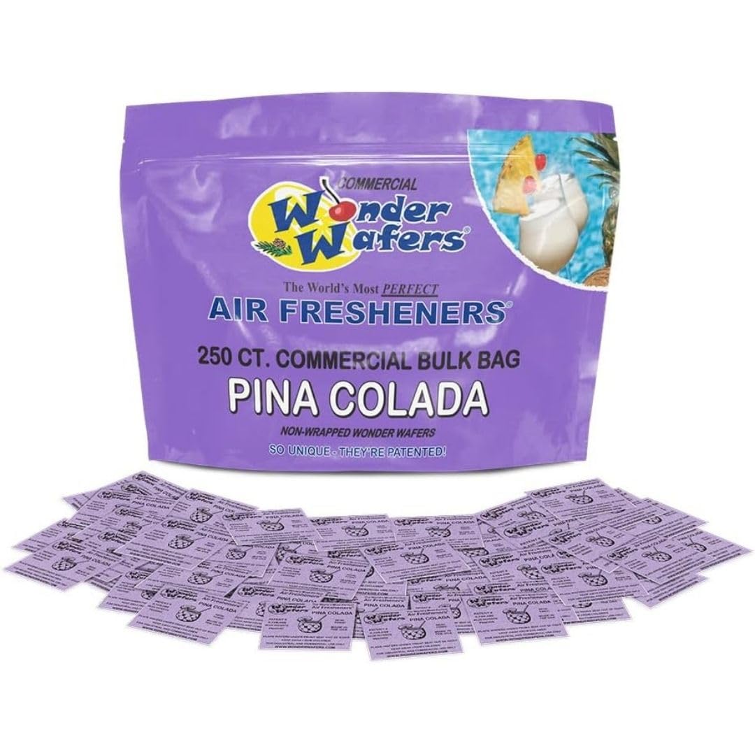 Wonder Wafers front packaging showing 250-count and Pina Colada scent benefit
