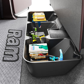 wonderdriver front view of under seat box showing fit and secure storage benefit