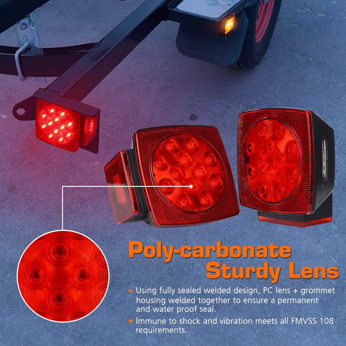 WoneNice tail lights mounted on boat trailer demonstrating waterproof protection at launch