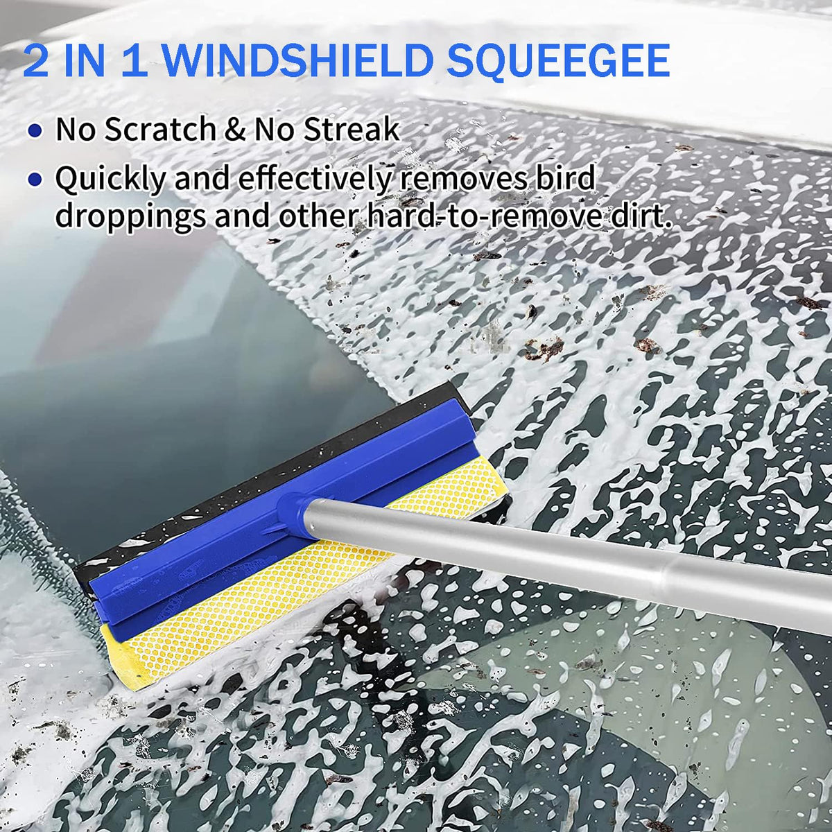 Wontolf extended handle reaching RV roof for safer overhead cleaning