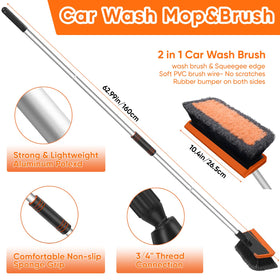 Wontolf long-handle brush leaning against car roof showing scale and safer reach