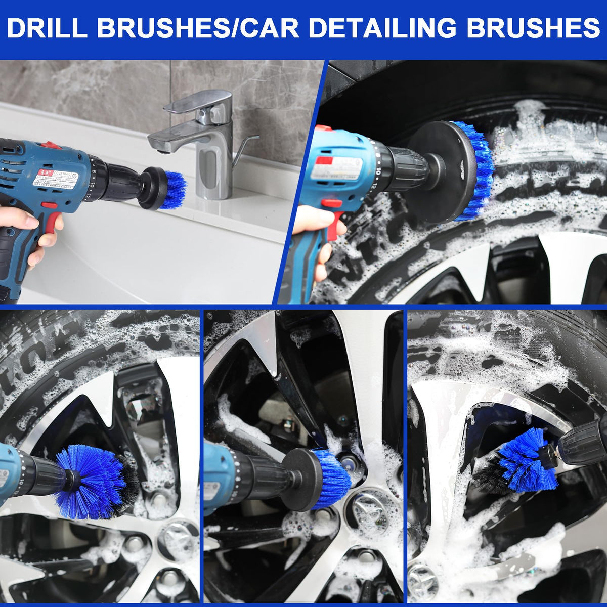 Wontolf wheel and tire brush detail with split bristles for deep rim cleaning