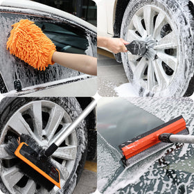Wontolf wheel and tire brush scrubbing rim crevices for deeper grime removal