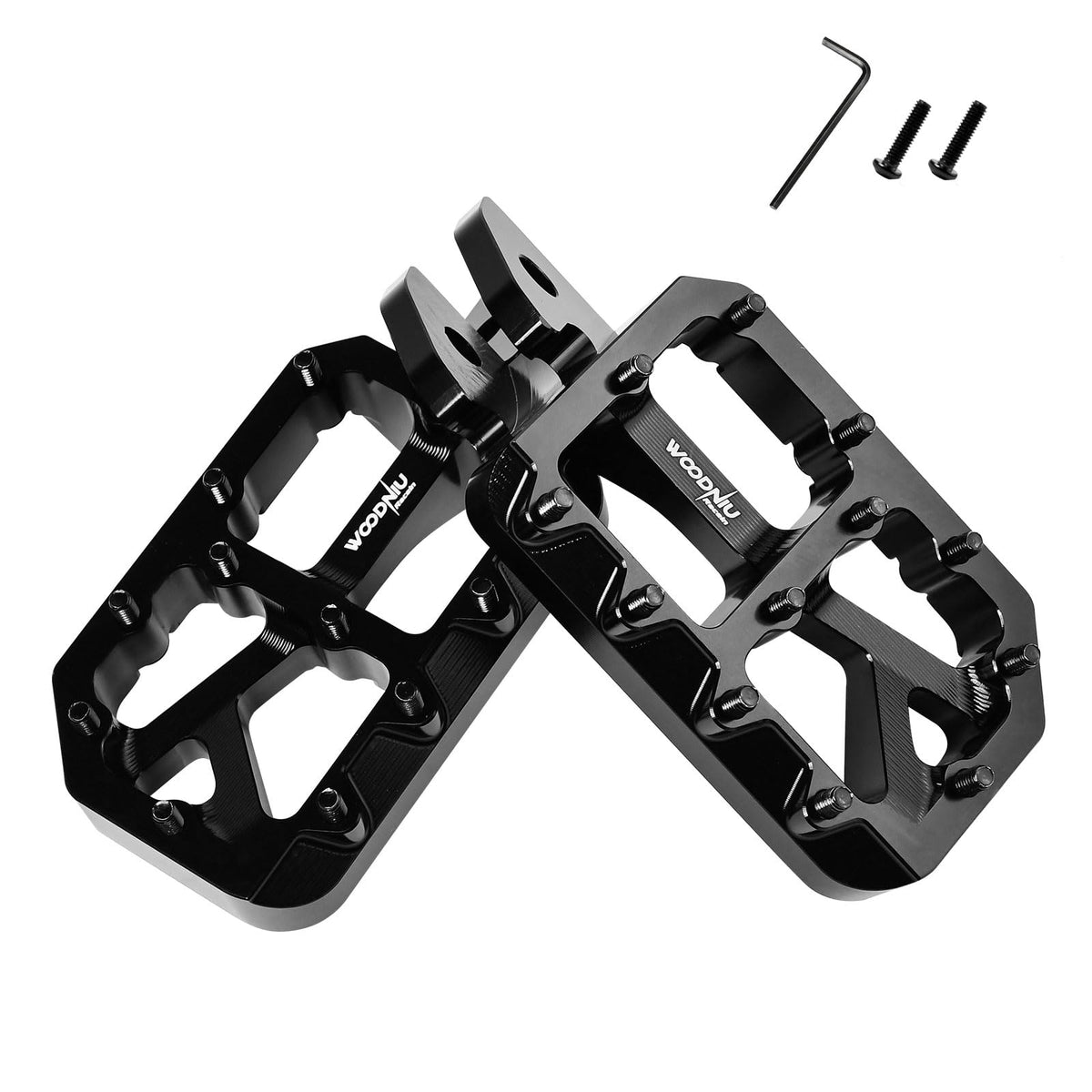 Woodniu Racein front view foot pegs showing low-profile durable platform and improved stability