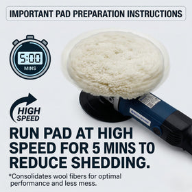 Woolous pad beside a hand to show 8-inch scale and handling convenience