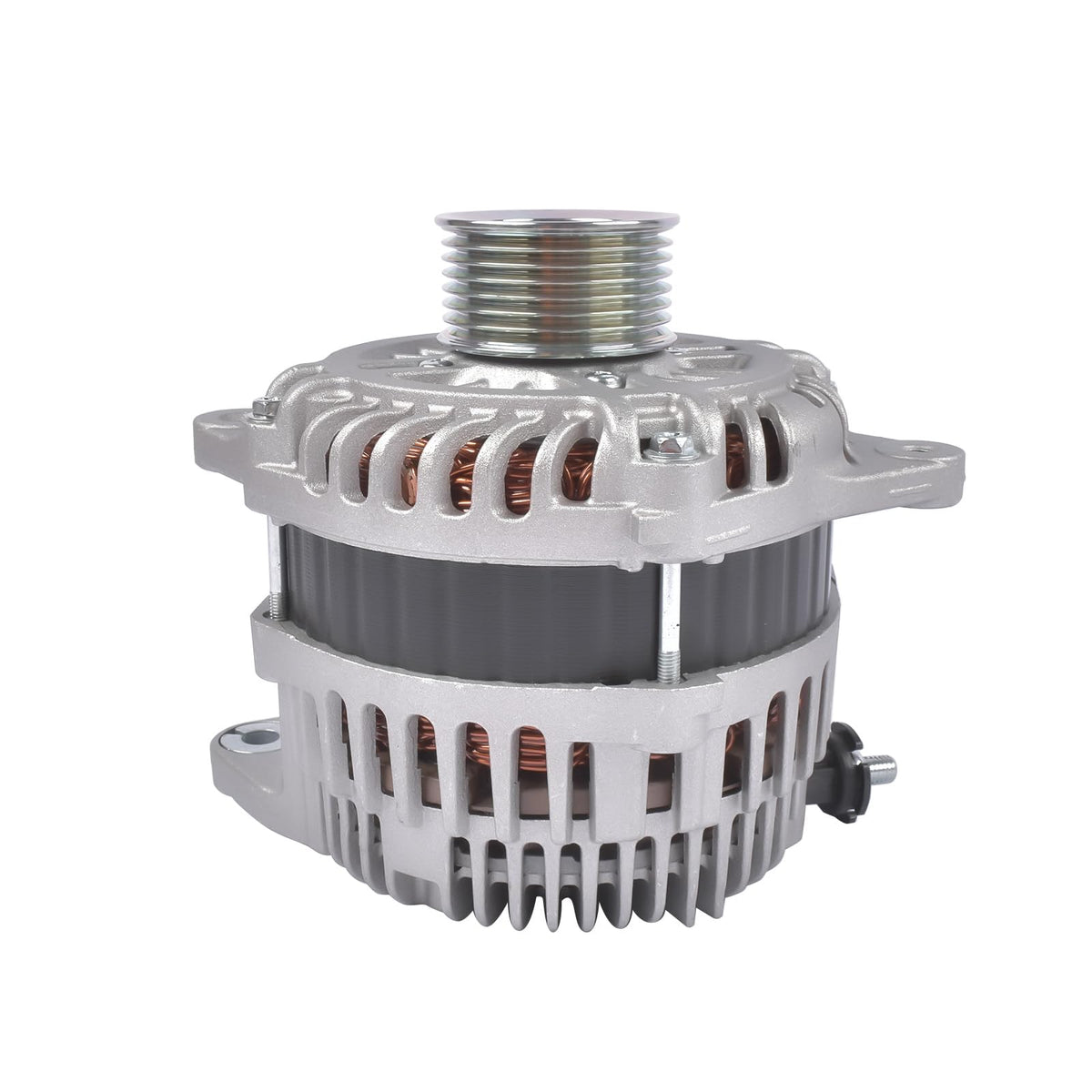 Woosphy alternator installed in engine bay demonstrating direct-fit replacement