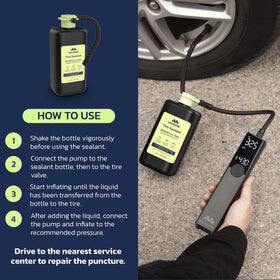 Woowind sealant in use at tire valve demonstrating quick roadside repair
