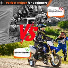 Worcest training wheels fitted on a dirt track showing durability and off-road resilience