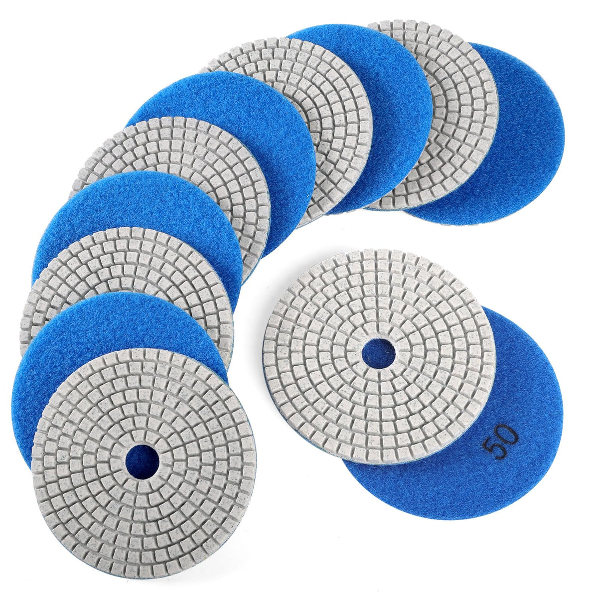 WORKEASE front packaging of 12 four-inch 50-grit diamond polishing pads showing quantity