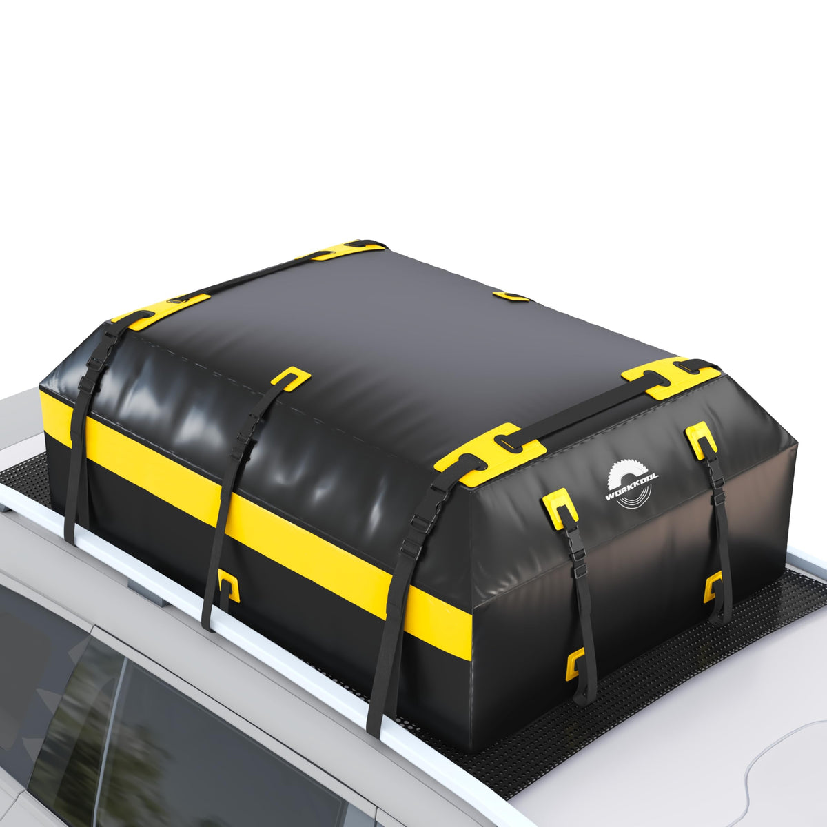 WORKKOOL front view on sedan showing durable carrier and extra cargo capacity