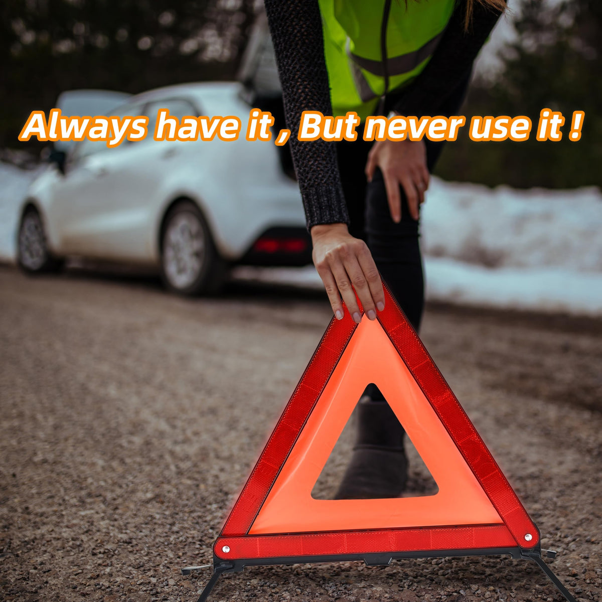 WORKKOOL triangle set up on roadside boosting vehicle visibility to drivers