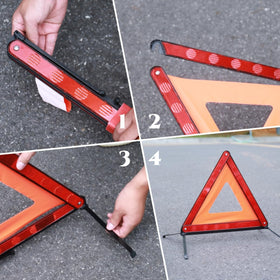 WORKKOOL triangle next to traffic cone showing size for distant recognition