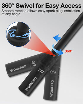 WORKPRO swivel joint demonstrating 360-degree rotation for easier access in tight spaces