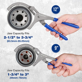 WORKPRO both 9-inch and 12-inch pliers side by side showing size range