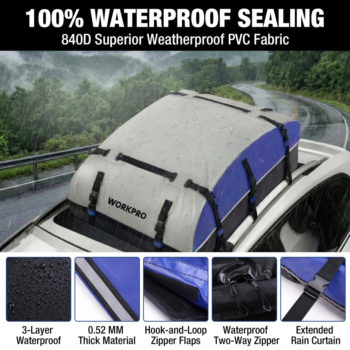 WORKPRO anti-slip mat and hooks detail demonstrating secure, scratch-free mounting