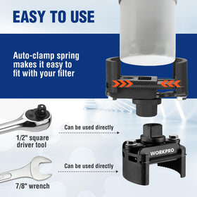 WORKPRO auto-clamp spring detail showing quick self-tightening action