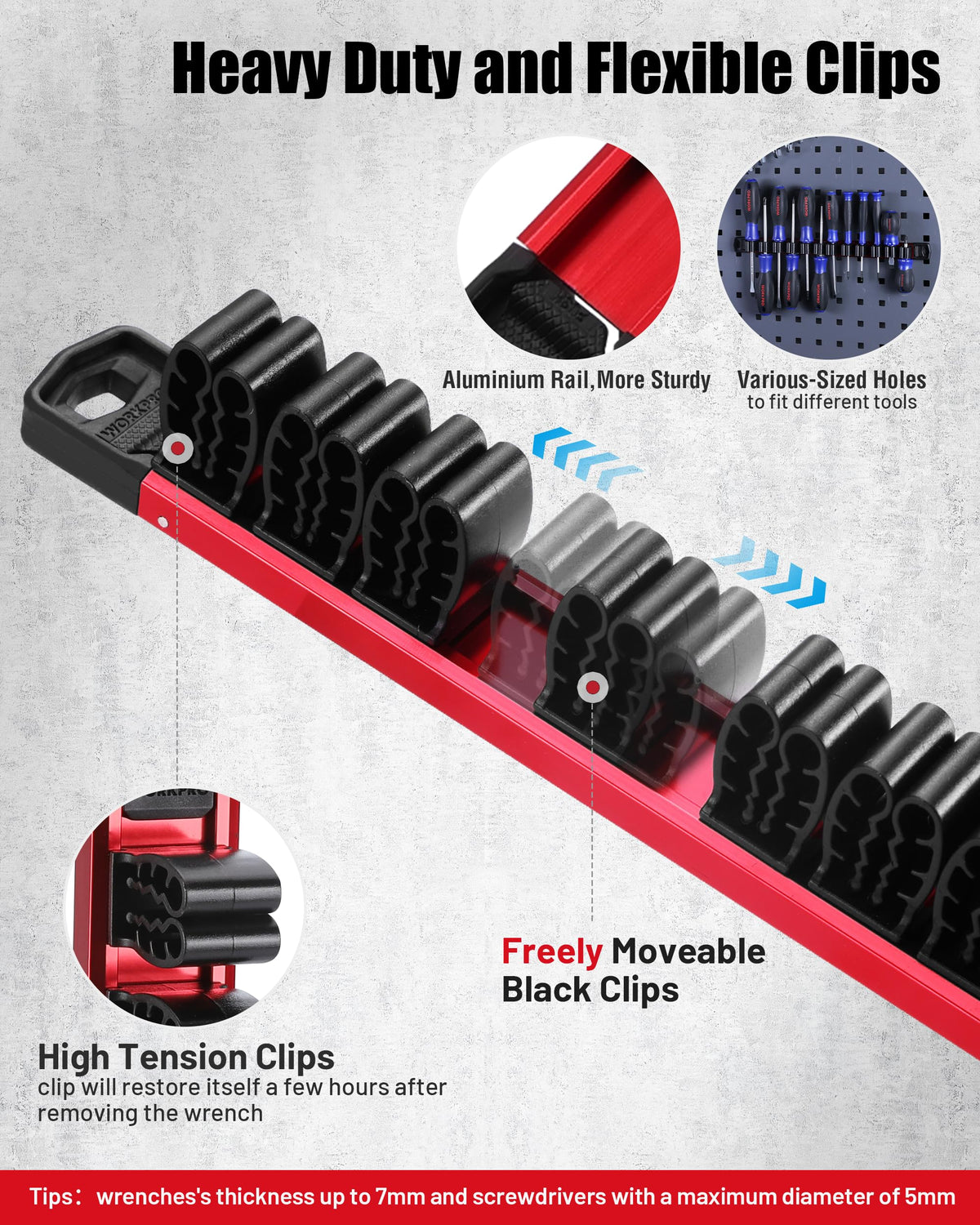 WORKPRO pushing clip button to adjust placement for customizable storage