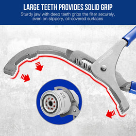 WORKPRO close-up of serrated jaws showing bite for secure filter grip