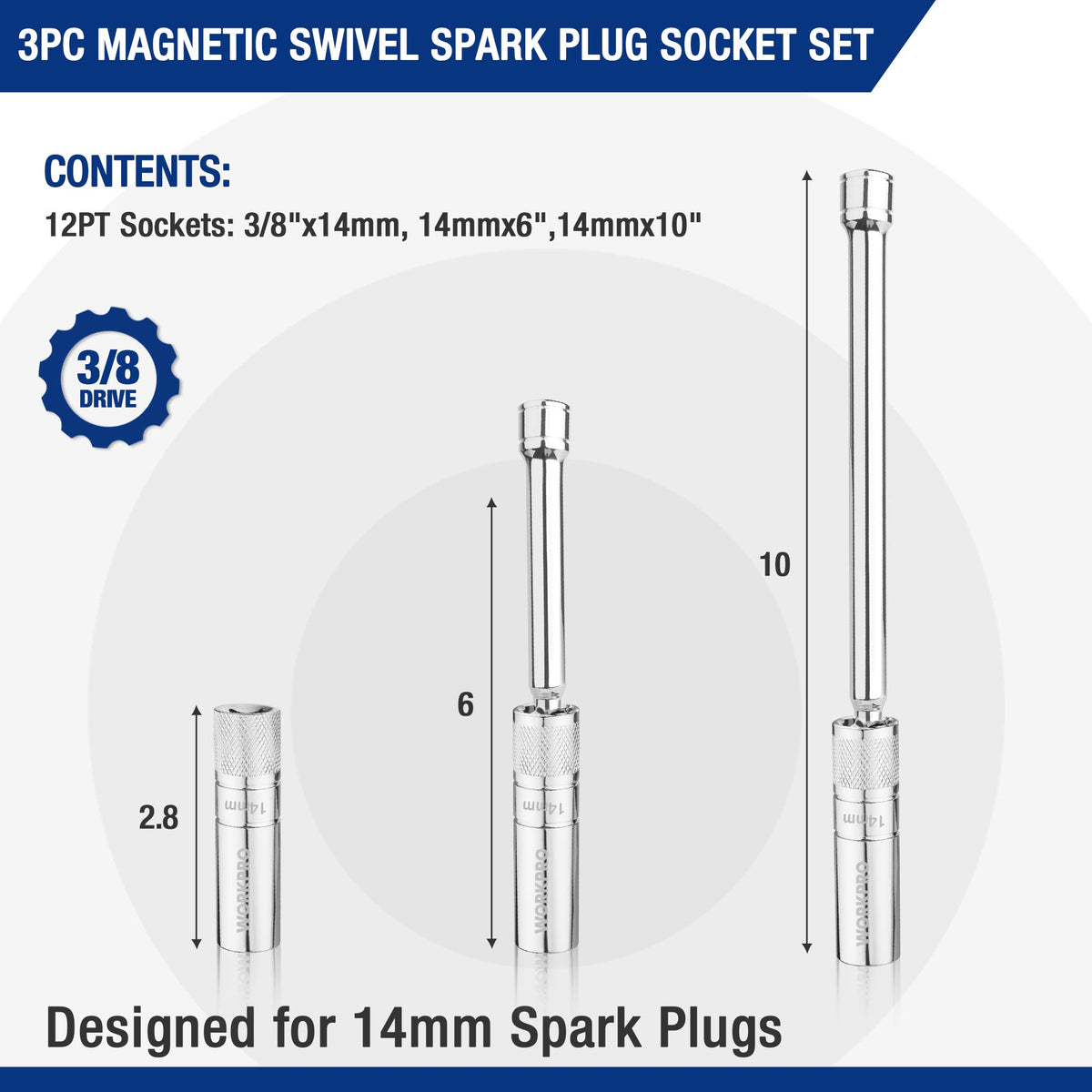 WORKPRO close-up of magnetic core inside socket holding spark plug securely