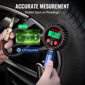 WORKPRO digital screen lit displaying precise PSI for quick readings